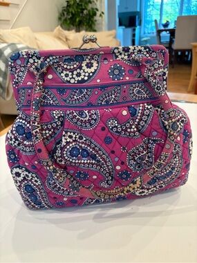 Vera Bradley Pink and Navy Paisley Quilted Frame Shoulder Bag